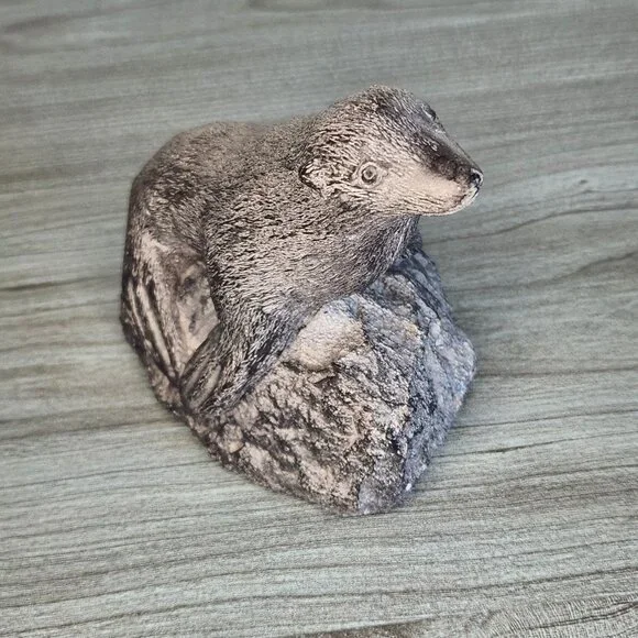 Vintage Seal Figurine on Rock Silver Gray Marine Animal Coastal Home Décor - Picture 2 of 6